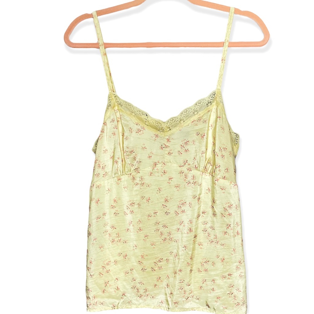 American Eagle Yellow Silk Lace Sleeveless Floral Cami Size 14